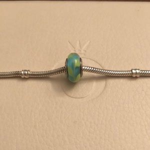 RETIRED Authentic Pandora Aqua Swirl Murano Glass